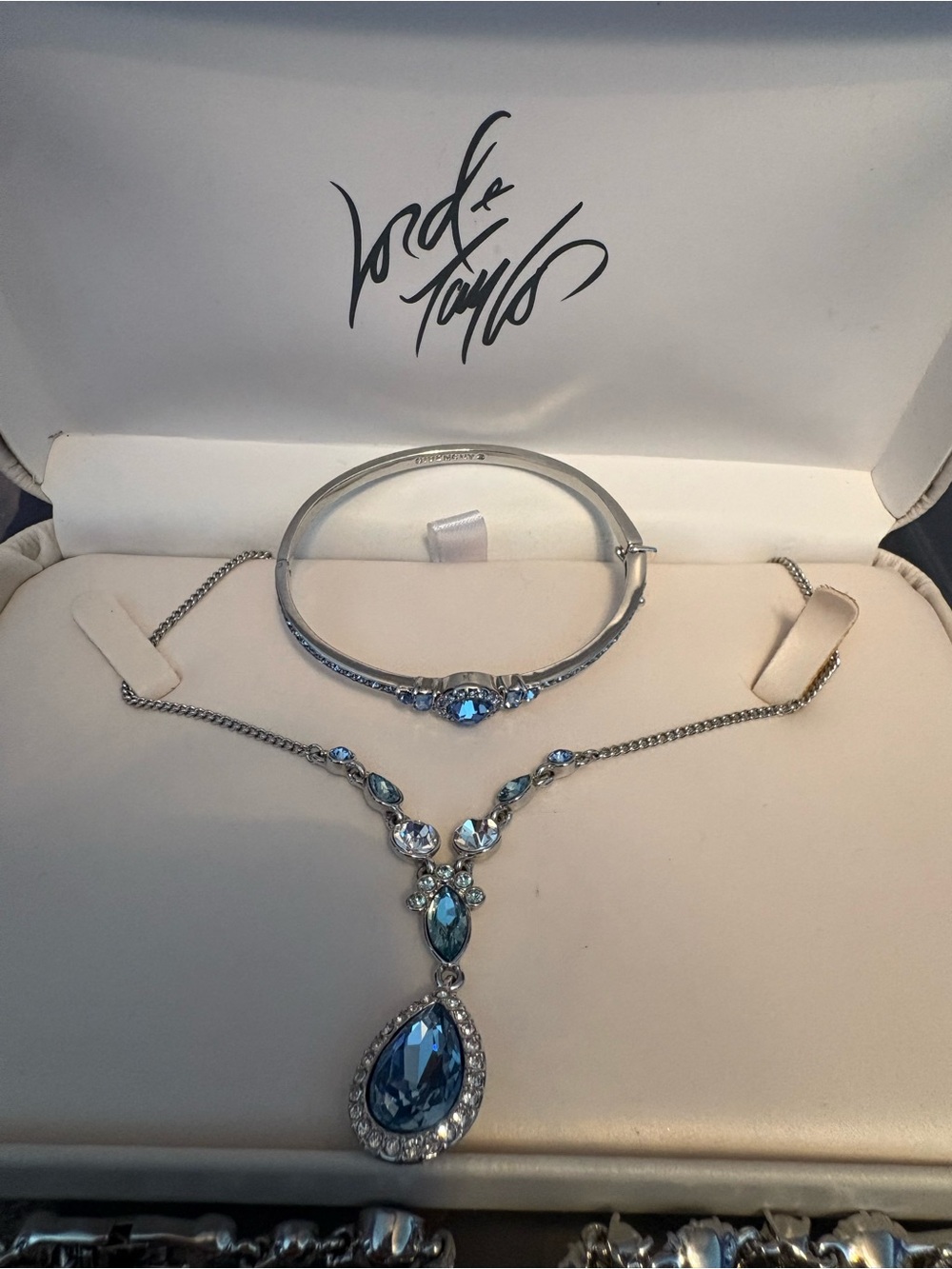 Lord & Taylor Silver-Tone Blue Crystal Necklace & Bangle Set
